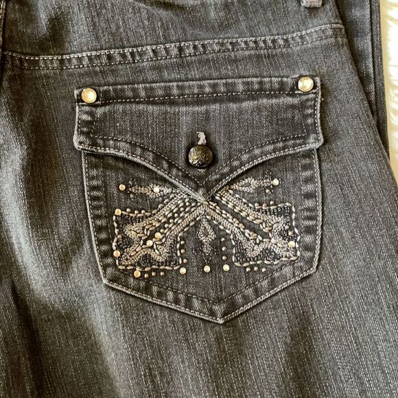 Style & Co Curvy Fit Boot Cut Wide Leg High Rise Jeans With Rhinestones 14 - Picture 10 of 16